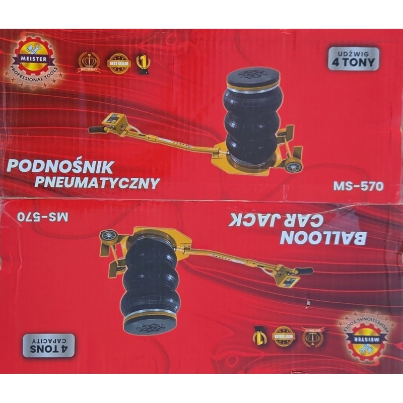 Pneumatinis domkratas 4T su 3 oro pagalvėmis + guminis padas
