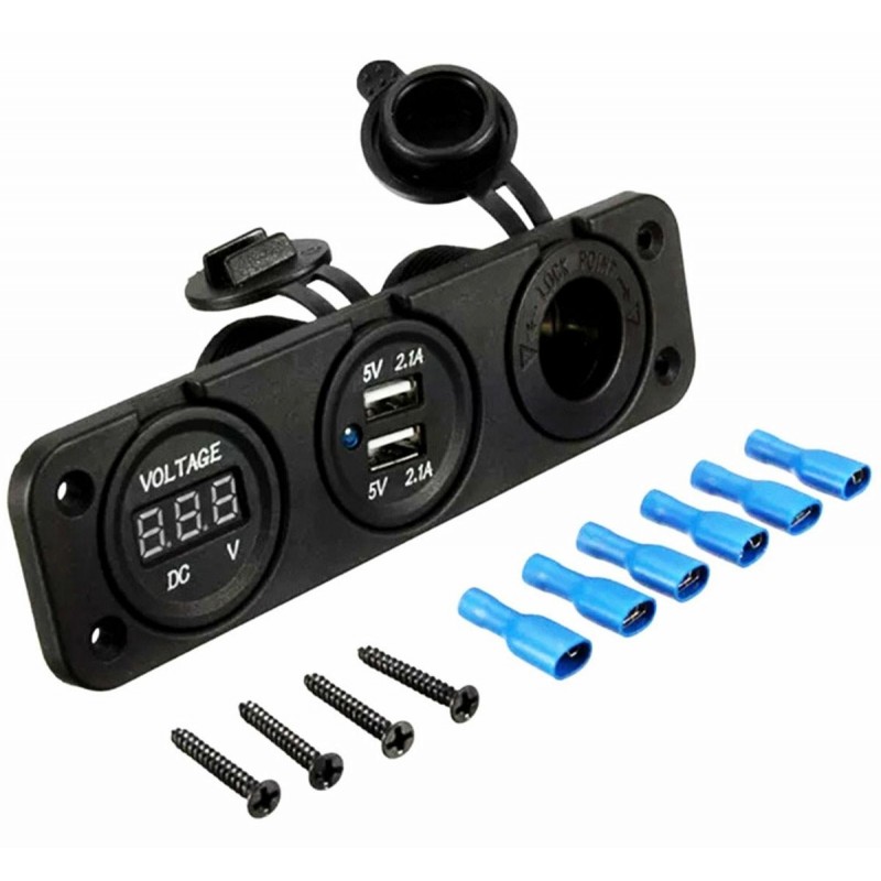 12V cigarečių degiklio lizdas su dviem 5V USB