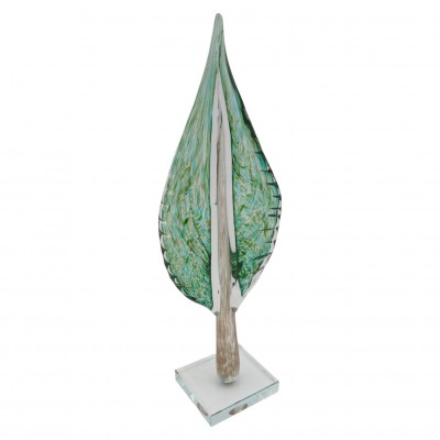 Stiklinė dekoracija „Lapas“, 13×9×41 cm ŽALIAS
