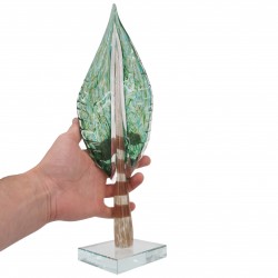 Stiklinė dekoracija „Lapas“, 13×9×41 cm ŽALIAS Stiklinė dekoracija „Lapas“, 13×9×41 cm ŽALIAS