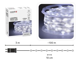 LED švieselių girlianda ant ritės 1000 LED, 100 m, šaltai balta LED švieselių girlianda ant ritės 1000 LED, 100 m, šaltai balta