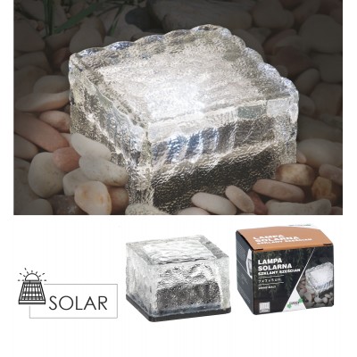 Stiklinė saulės lempa – kubas 7 × 7 × 5 cm, šaltai balta LED