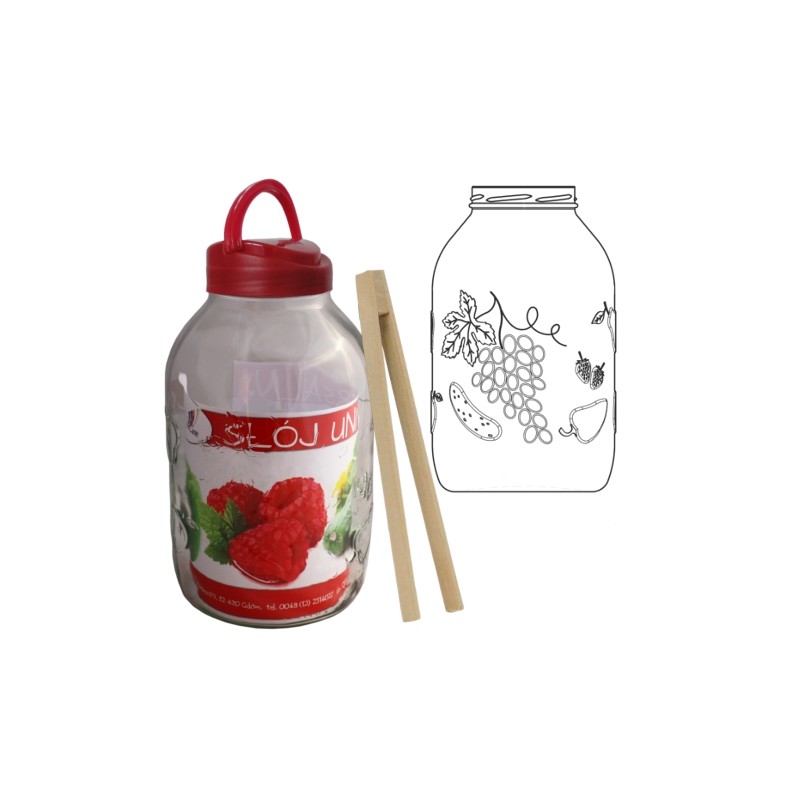 Stiklainis 5 L su plastikiniu dangteliu ir žnyplėmis