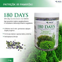 180 DAYS ilgo poveikio trąšos spygliuočiams ir visžaliams, 1 kg 180 DAYS ilgo poveikio trąšos spygliuočiams ir visžaliams, 1 kg