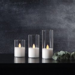 LED žvakė su tikro stiklo gaubtu, 12,5 cm
