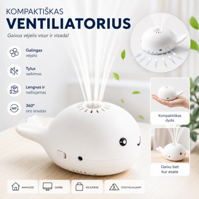 Mini ventiliatorius su skraidančiu kamuoliuku (baltas)