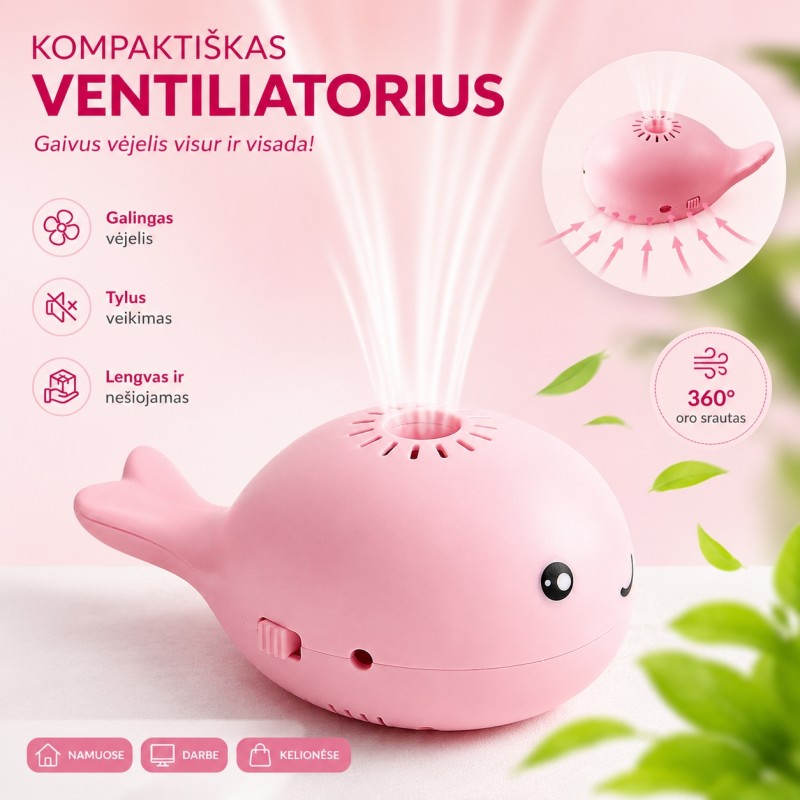 Mini ventiliatorius su skraidančiu kamuoliuku (rožinis)