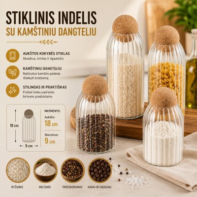Stiklinis maisto saugojimo indas 18 CM.