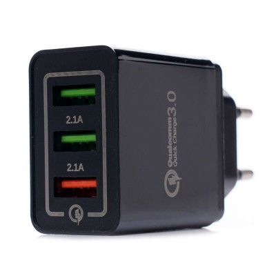 Įkroviklis 220V greito krovimo 2xUSB/ 2.1A +1USB/ QC3.0