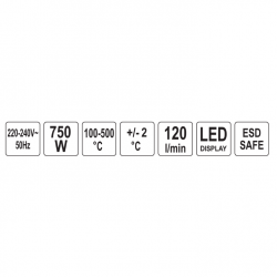 Litavimo stotelė karšto oro 750W, 500°C, LED su ventiliatoriumi
