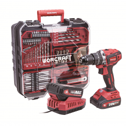 Akumuliatorinis suktuvas-gręžtuvas su kalimu WORCRAFT 20V LI-ION ir priedais 78vnt., 2x2.0Ah Akumuliatorinis suktuvas-gręžtuvas su kalimu WORCRAFT 20V LI-ION ir priedais 78vnt., 2x2.0Ah