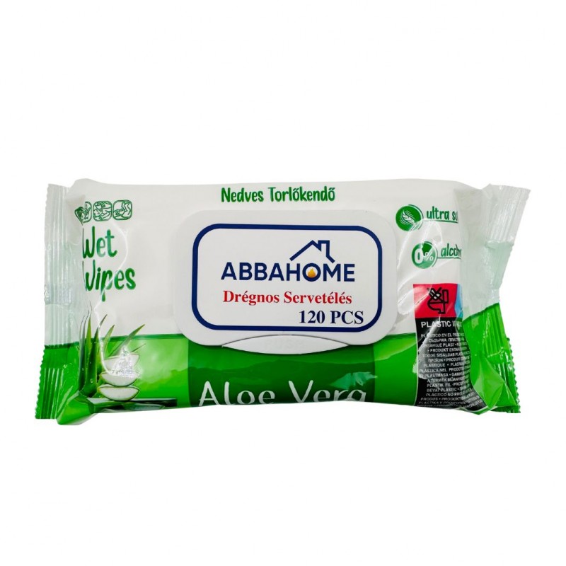 Drėgnos servetėlės ABBAHOME 120 vnt. – Aloe Vera