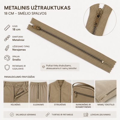 Metalinis užtrauktukas 18 cm – smėlio spalvos