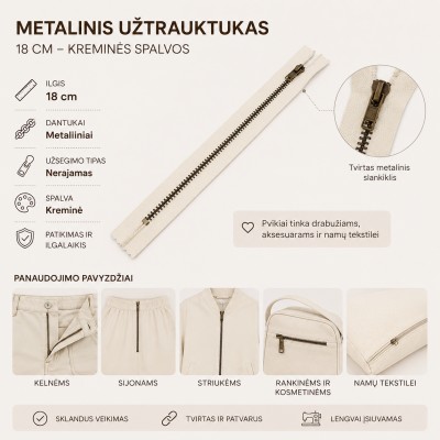 Metalinis užtrauktukas 18 cm – baltos spalvos