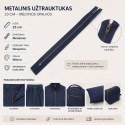 Metalinis užtrauktukas 24 cm – mėlynos spalvos Metalinis užtrauktukas 24 cm – mėlynos spalvos