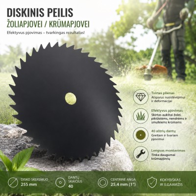 Diskinis peilis žoliapjovei / krūmapjovei 255 mm (40 dantų)