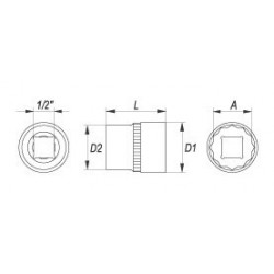 Galvutė 1/2, 12mm, 12-Kampė, Cr-V Galvutė 1/2, 12mm, 12-Kampė, Cr-V