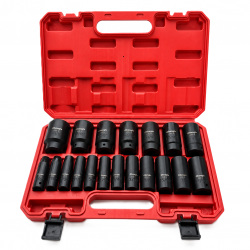 Smūginių galvučių rinkinys 1/ 2'' (3/ 8"-1"-1/ 2")(19vnt)(Colinė sistema)