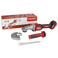 Akumuliatorinis šlifuoklis kampinis (plokščia galva) WORCRAFT 125mm 20V LI-ION (Be akumuliatoriaus ir įkroviklio)