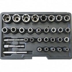 Smūginių galvučių rinkinys sugadintiems varžtams 6-19mm, 3/8″, 1/4″ 32vnt