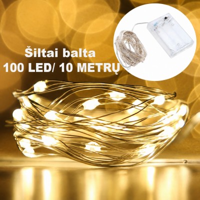 Šiltai balta LED girlianda, 100 LED, 10 m AA