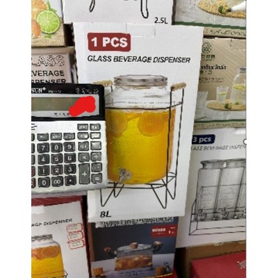 Stiklinė gėrimų talpa su kraneliu ir stovu, 8 l