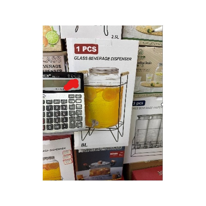 Stiklinė gėrimų talpa su kraneliu ir stovu, 8 l