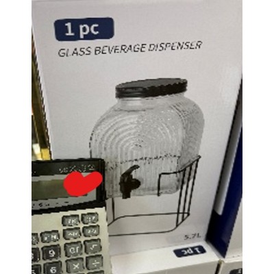 Stiklinė gėrimų talpa su kraneliu ir metaliniu stovu, 5,7 l