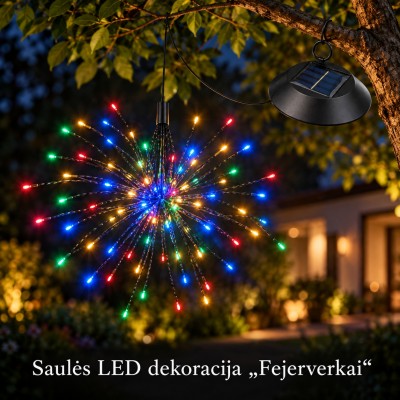 Pakabinama saulės LED dekoracija „fejerverkai“, įvairiaspalvė