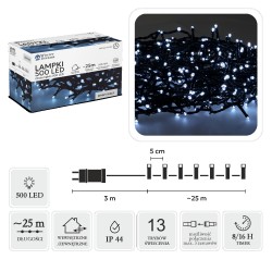 LED girlianda, 500 LED, 28 m, šaltai balta