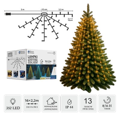 LED girlianda su žiedu, 16 × 2,2 m, 352 LED, šiltai balta