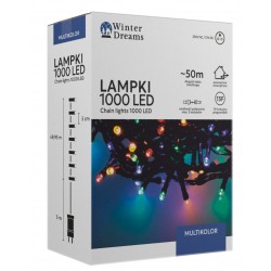 LED girlianda, 1000 LED, 53 m, spalvota