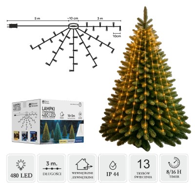 LED girlianda su žiedu, 3 m, 480 LED, šiltai balta