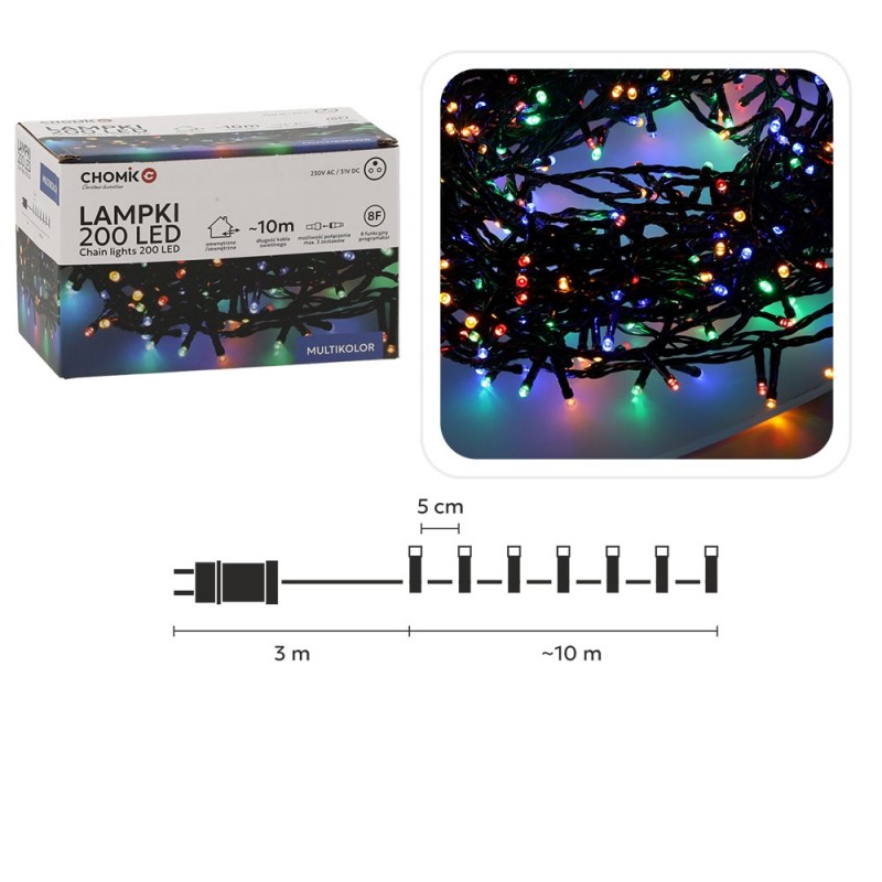 Kalėdinės LED girliandos, 200 LED, daugiaspalvės, 10 m