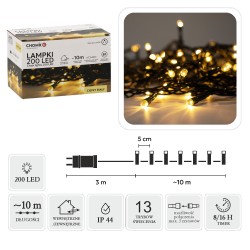 LED girlianda, 200 LED, 13 m, šiltai balta