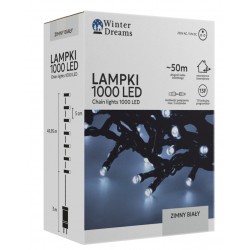 LED girlianda, 1000 LED, 53 m, šaltai balta