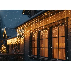 LED varveklių užuolaida, 300 LED, 12 m, šiltai balta su blyksniais