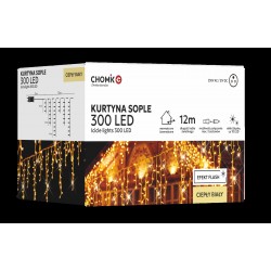 LED varveklių užuolaida, 300 LED, 12 m, šiltai balta su blyksniais
