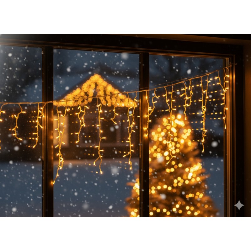 LED varveklių užuolaida, 500 LED, 20 m, šiltai balta