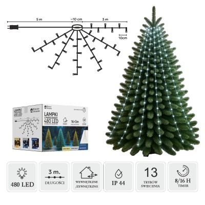LED girlianda su žiedu, 16 × 3 m, 480 LED, šaltai balta