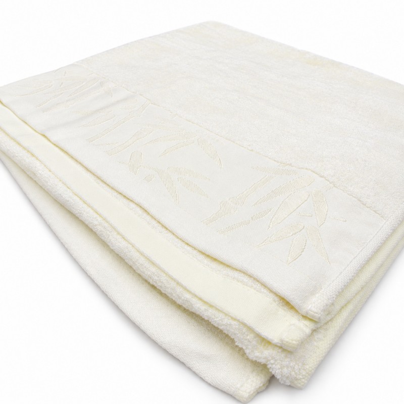 34 × 74 cm kreminės spalvos bambuko pluošto ir medvilnės rankšluostis su bambukų raštu
