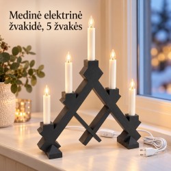 TAMSIAI PILKA medinė elektrinė žvakidė, 5 žvakių, 40 × 30 cm