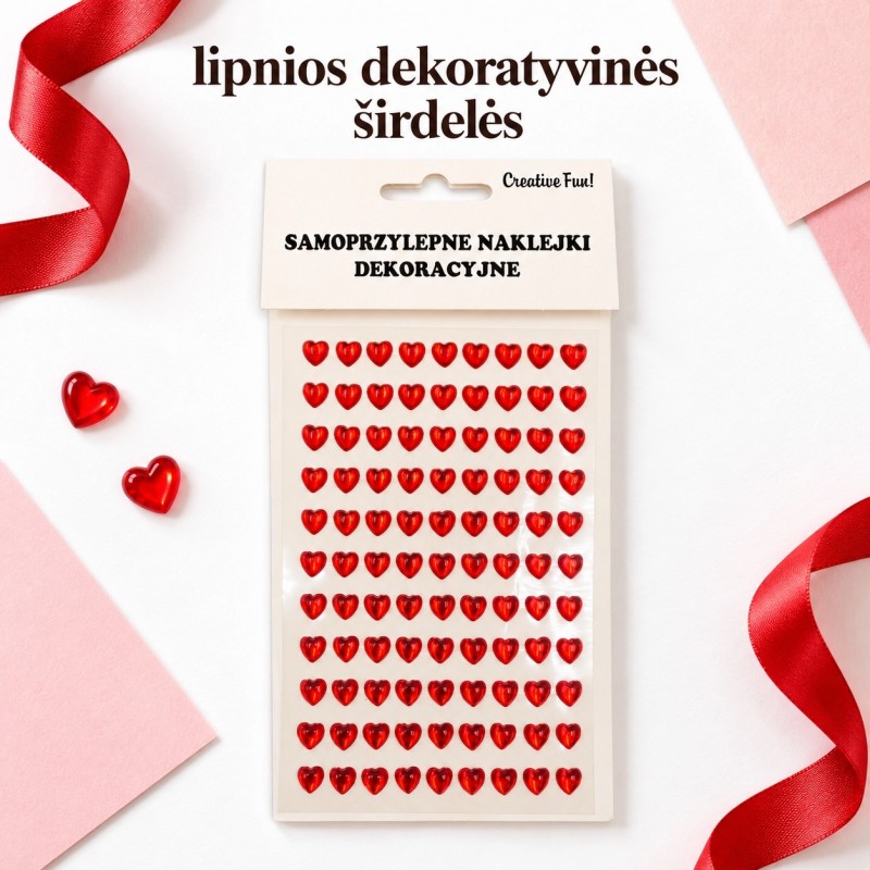 lipnios dekoratyvinės širdelės, raudonos