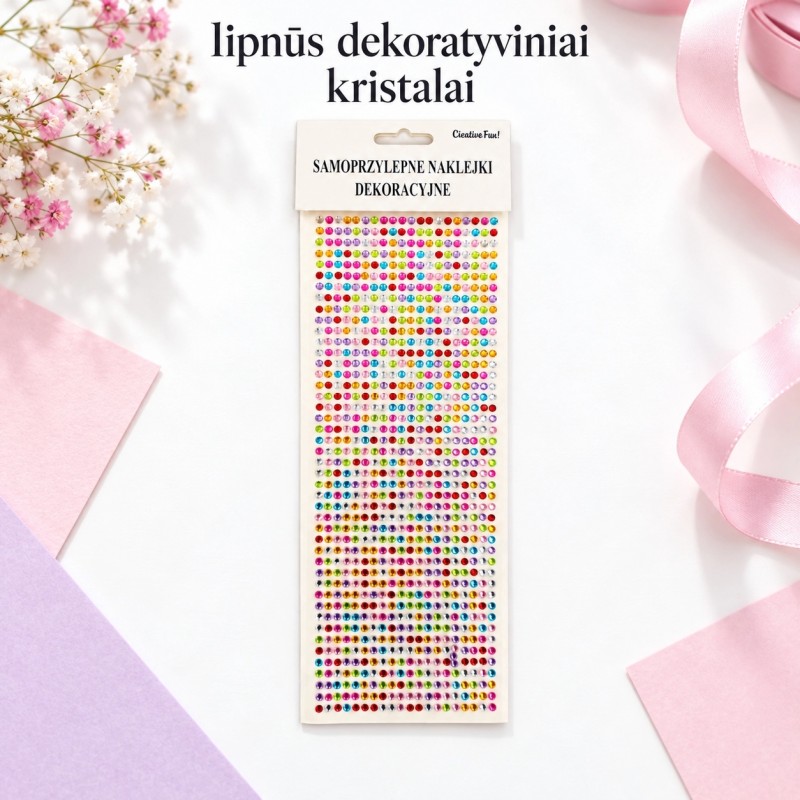 smulkūs lipnūs dekoratyviniai kristalai, įvairiaspalviai