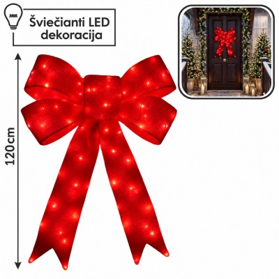 kalėdinė 3D LED dekoracija – raudonas kaspinas, 120 cm, 168 LED