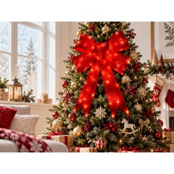 kalėdinė 3D LED dekoracija – raudonas kaspinas, 76 cm, 112 LED