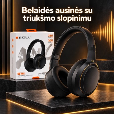 Belaidės ausinės su aktyviu triukšmo slopinimu EZRA BW95 Juodos