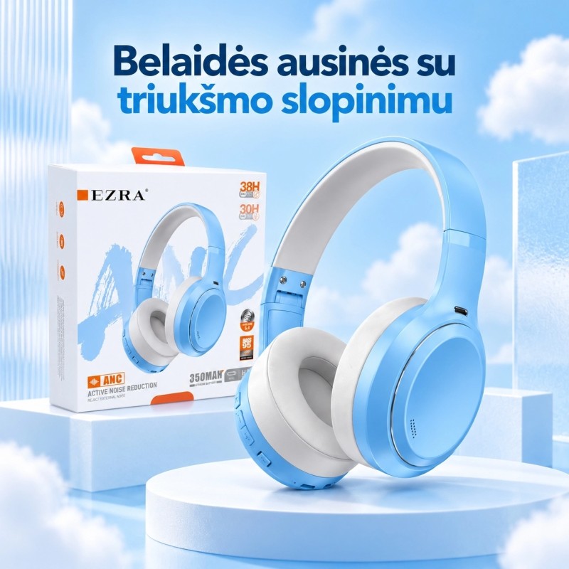 Belaidės ausinės su aktyviu triukšmo slopinimu EZRA BW95 Mėlynos