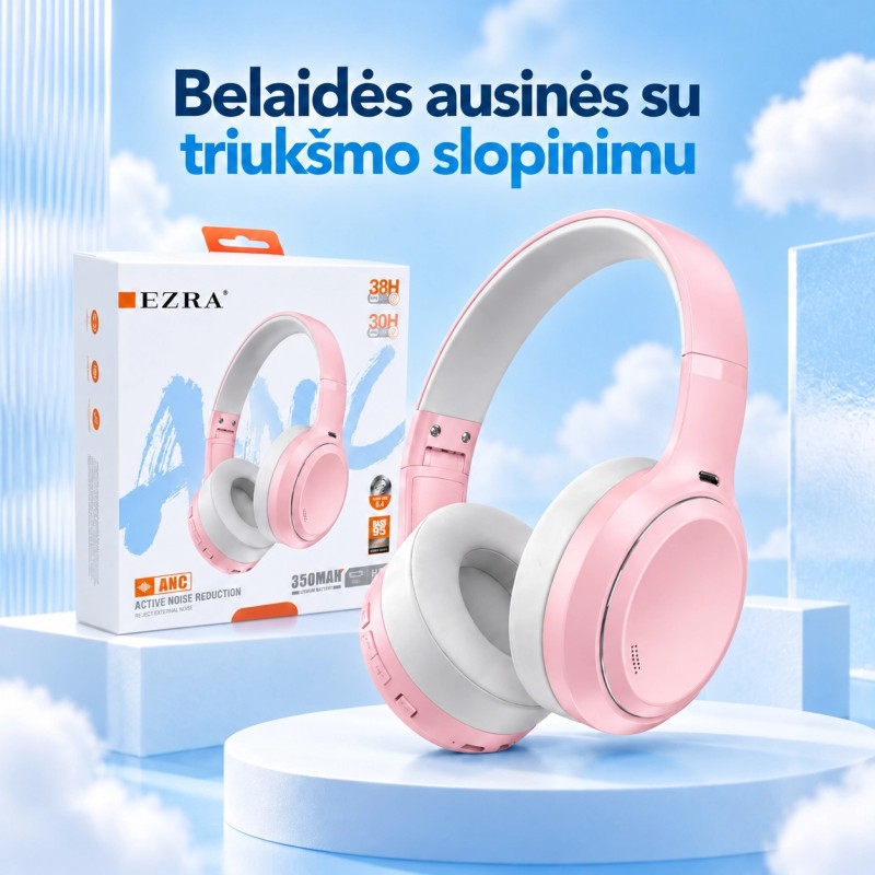 Belaidės ausinės su aktyviu triukšmo slopinimu EZRA BW95 Rožinės