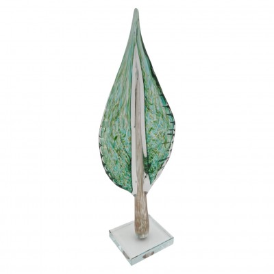 Stiklinė dekoracija „Lapas“, 13×9×41 cm ŽALIAS